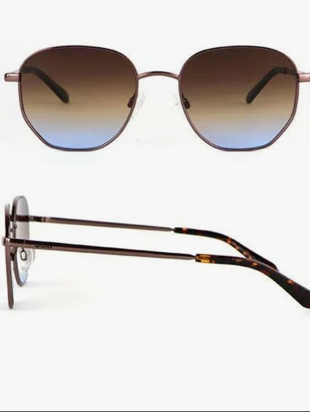 Quay Big Time Sunglasses - Chocolate Brown with Blue Gradient Lenses